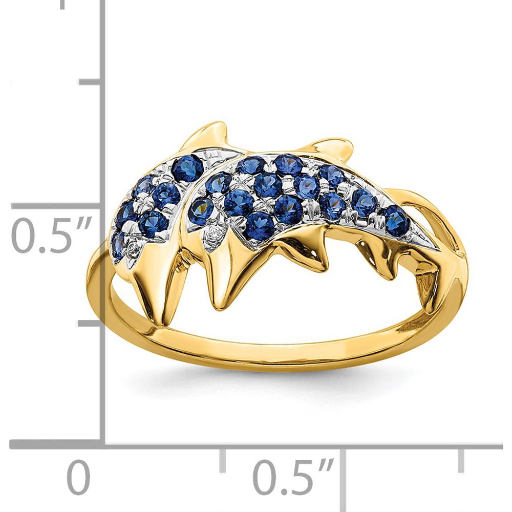 14K Yellow Gold Dolphin Ring with Round Sapphires and Diamonds - 0.12 Carat Total Gemstone Weight by 0
