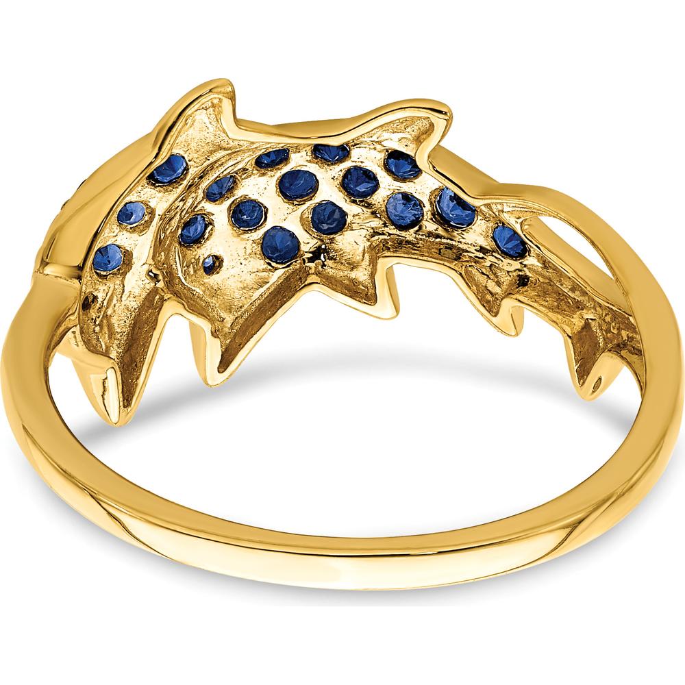 14K Yellow Gold Dolphin Ring with Round Sapphires and Diamonds - 0.12 Carat Total Gemstone Weight by 0