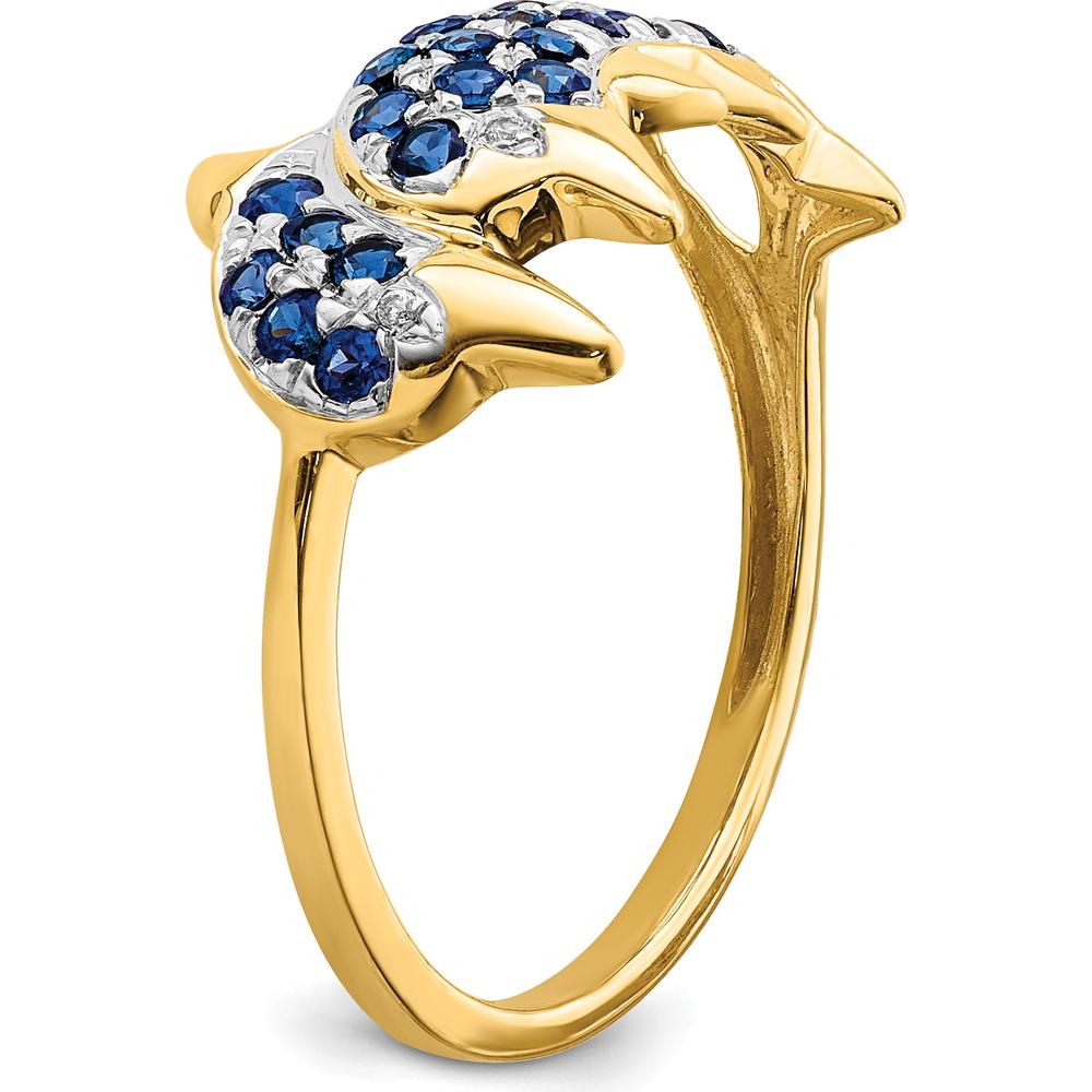 14K Yellow Gold Dolphin Ring with Round Sapphires and Diamonds - 0.12 Carat Total Gemstone Weight by 0
