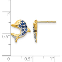 14K Yellow Gold Dolphin Shaped Earrings with Sapphire and Diamond Accents - 0.0464 Carat Total Gem Weight by Monteluci Fine Jewelry