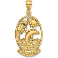 14K Yellow Gold Dolphin Sunset Pendant Charm - Polished Finish by Oro Pregiato
