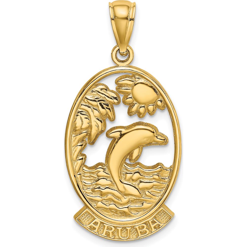 14K Yellow Gold Dolphin Sunset Pendant Charm - Polished Finish by Oro Pregiato