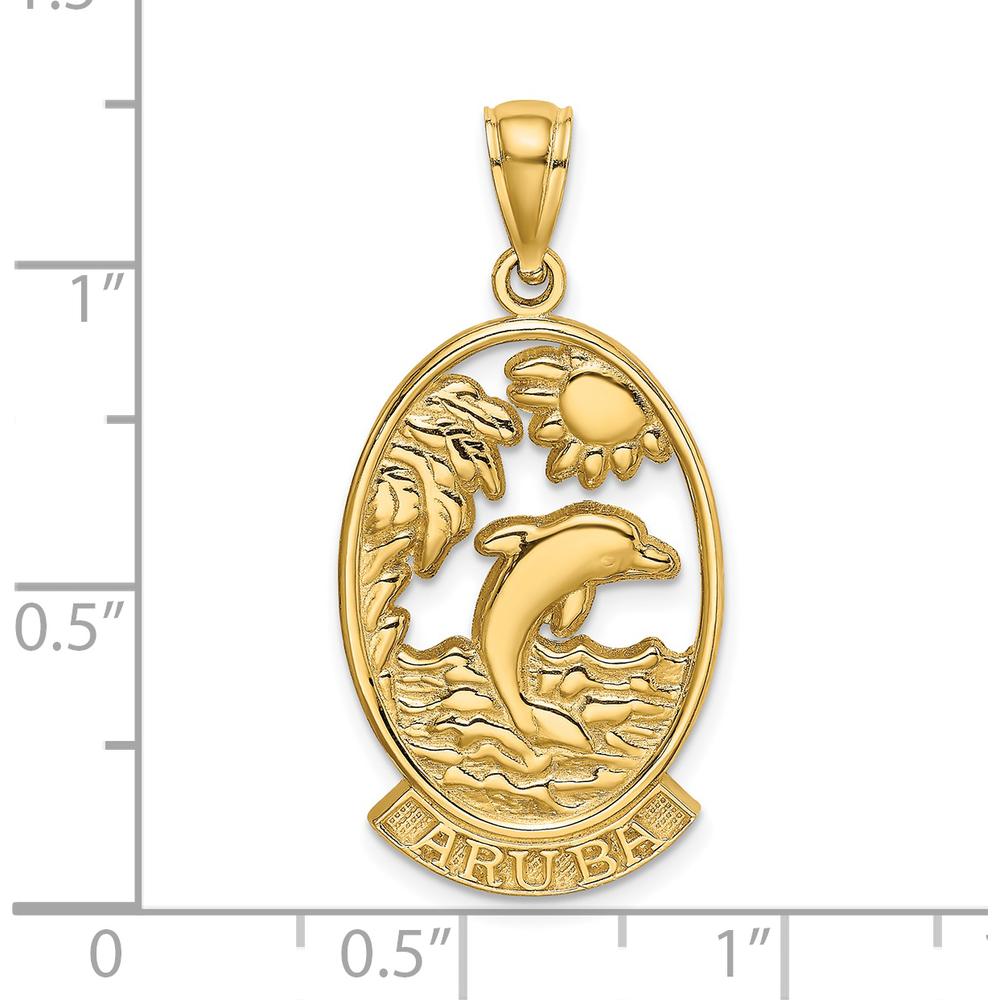 14K Yellow Gold Dolphin Sunset Pendant Charm - Polished Finish by Oro Pregiato