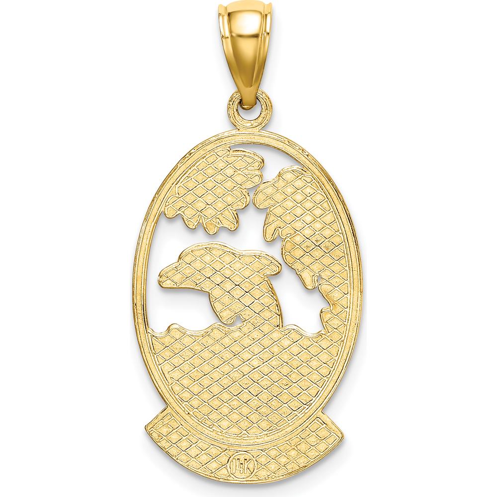 14K Yellow Gold Dolphin Sunset Pendant Charm - Polished Finish by Oro Pregiato