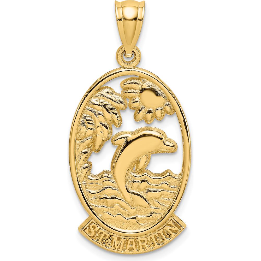 14K Yellow Gold Dolphin Sunset Pendant Charm - Tropical St. Martin Design by Oro Pregiato