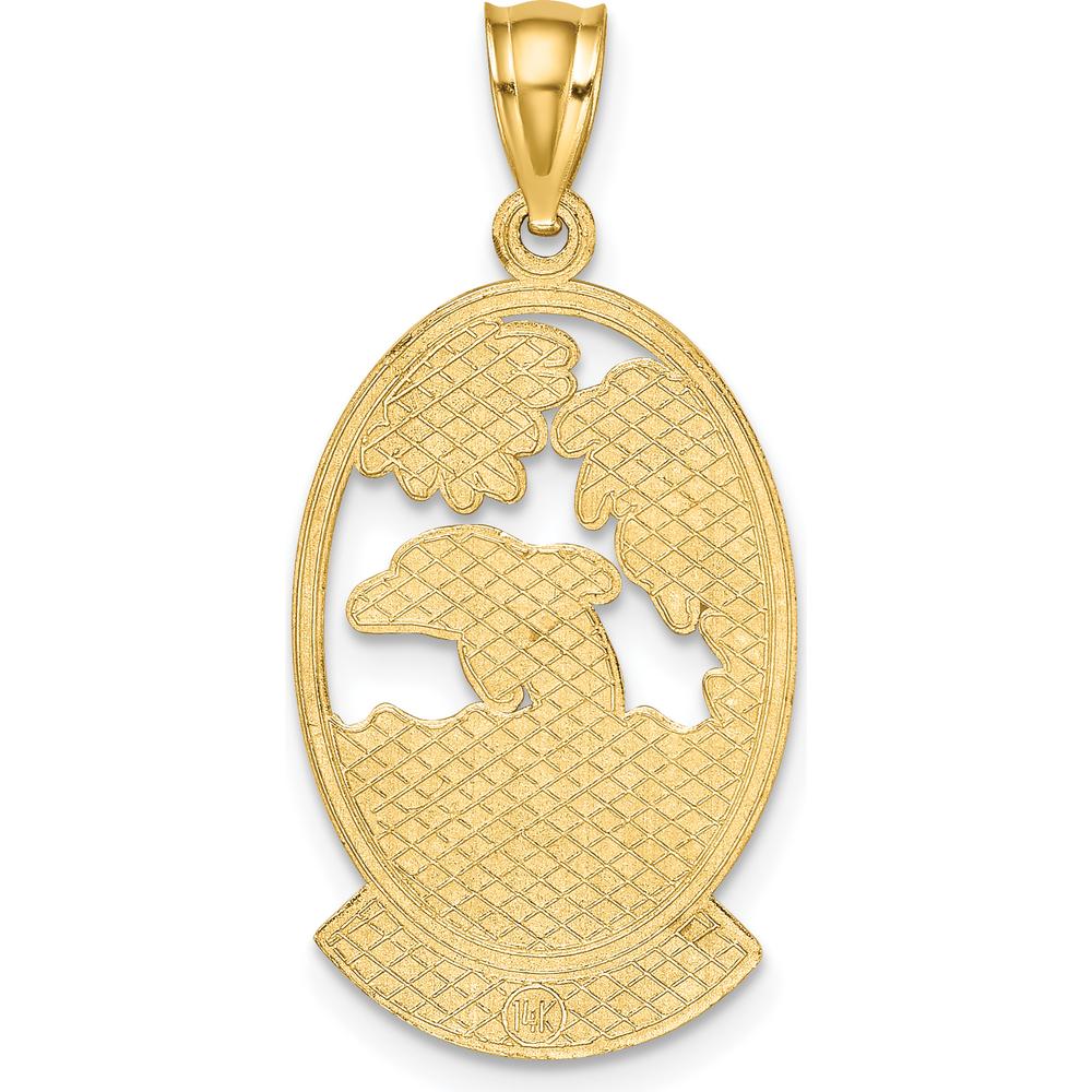 14K Yellow Gold Dolphin Sunset Pendant Charm - Tropical St. Martin Design by Oro Pregiato