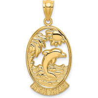 14K Yellow Gold Dolphin Sunset Scene Pendant Charm by Oro Pregiato