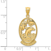 14K Yellow Gold Dolphin Sunset Scene Pendant Charm by Oro Pregiato