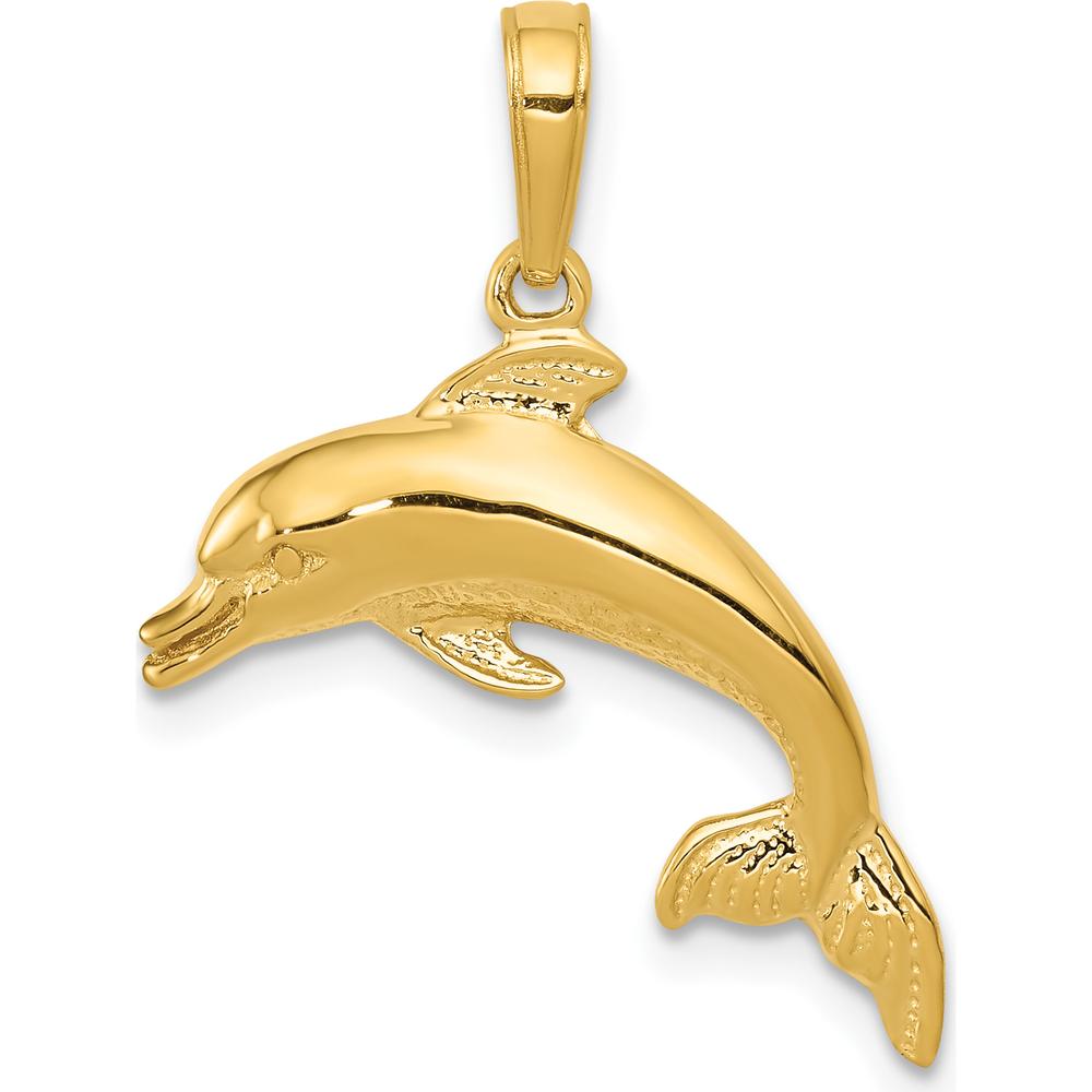 14K Yellow Gold Dolphin Swimming Pendant - 25mm Length by Oro Pregiato