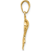 14K Yellow Gold Dolphin Swimming Pendant - 25mm Length by Oro Pregiato