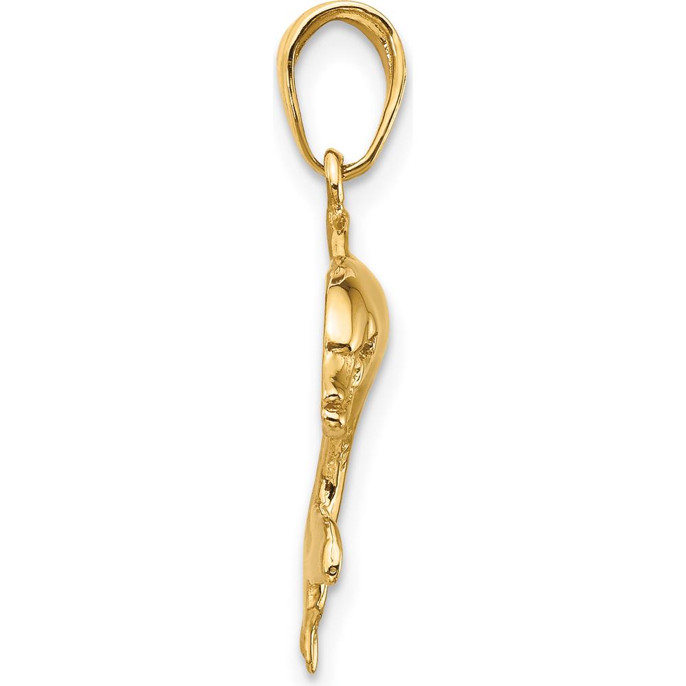 14K Yellow Gold Dolphin Swimming Pendant - 25mm Length by Oro Pregiato