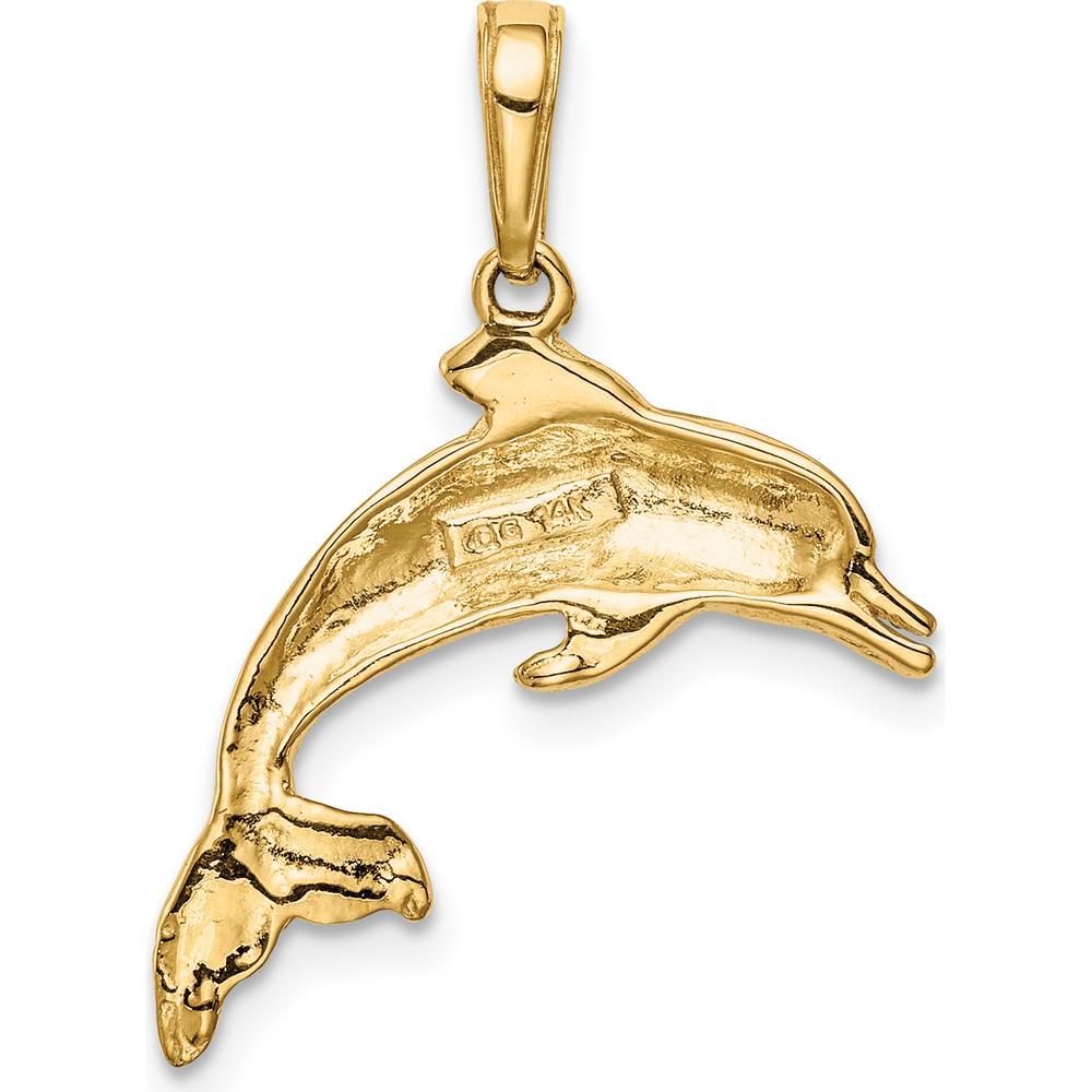 14K Yellow Gold Dolphin Swimming Pendant - 25mm Length by Oro Pregiato