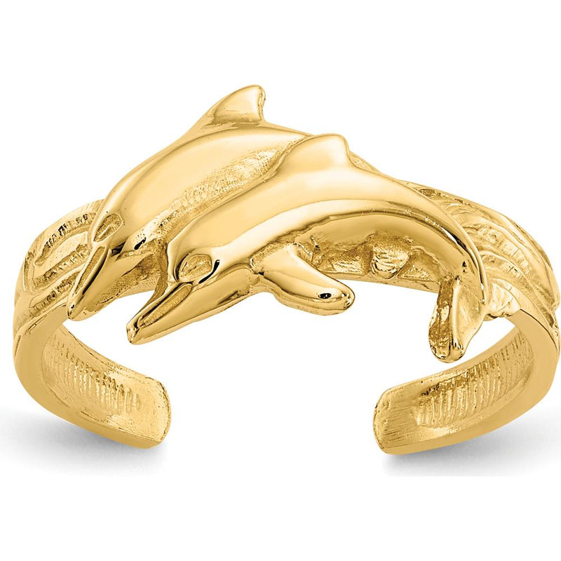 14K Yellow Gold Dolphin Toe Ring with Polished Grooved Band by Oro Pregiato