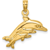 14K Yellow Gold Dolphin with 2 Baby Dolphins Pendant Charm - Polished Finish by Oro Pregiato