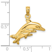 14K Yellow Gold Dolphin with 2 Baby Dolphins Pendant Charm - Polished Finish by Oro Pregiato