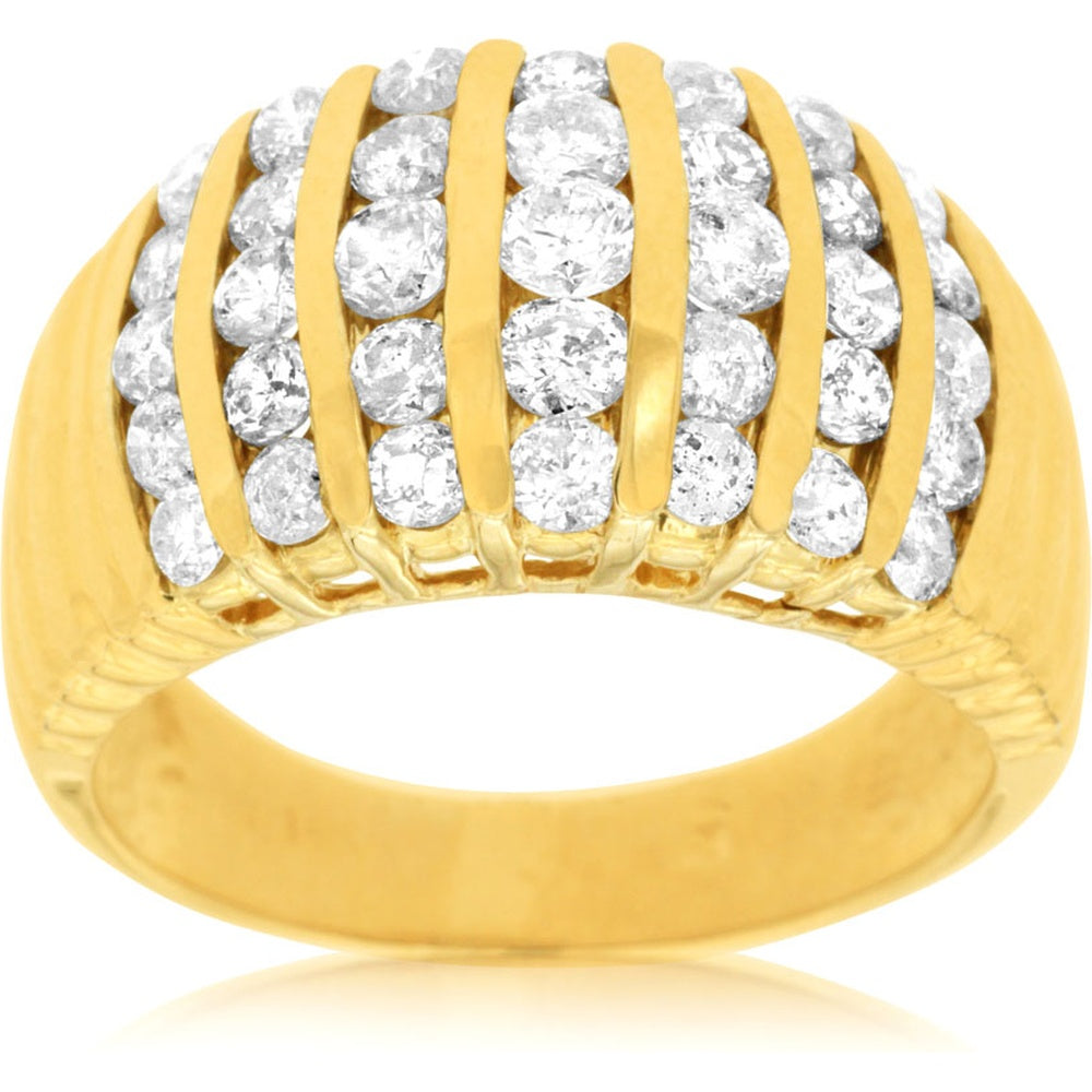 14K Yellow Gold Dome Wedding Band with Vertical Bar Channel Set Round Diamonds - 1.50 Carat Total Diamond Weight - Royal Jewelry