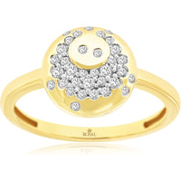 14K Yellow Gold Domed Halo Diamond Ring with Bezel-Set Accent Stones - 0.24 Carat Total Diamond Weight - Royal Jewelry
