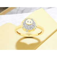 14K Yellow Gold Domed Halo Diamond Ring with Bezel-Set Accent Stones - 0.24 Carat Total Diamond Weight - Royal Jewelry