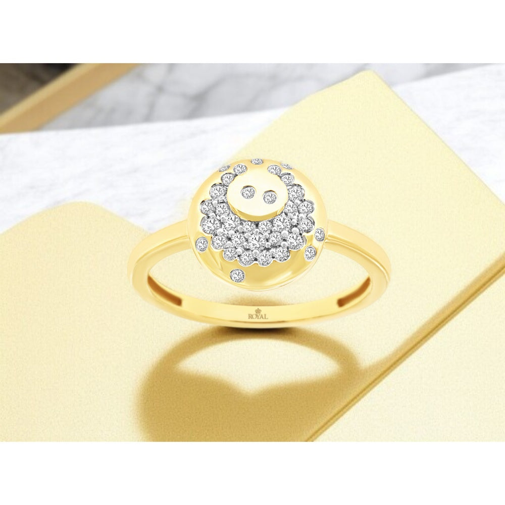 14K Yellow Gold Domed Halo Diamond Ring with Bezel-Set Accent Stones - 0.24 Carat Total Diamond Weight - Royal Jewelry
