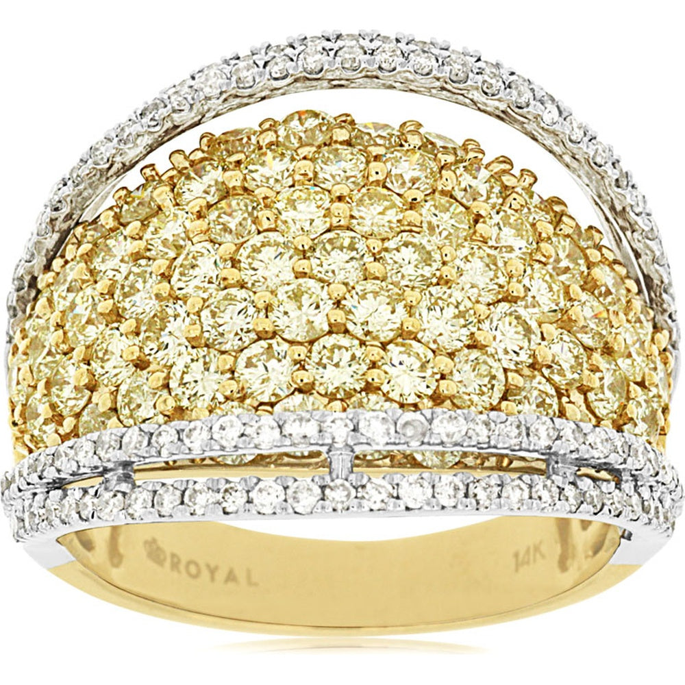14K Yellow Gold Domed Statement Ring with Pave-Set Fancy Yellow Diamonds and White Diamond Accents - 2.25 Carat Yellow Diamond and 0.47 Carat White Diamond Total Weight - Royal Jewelry