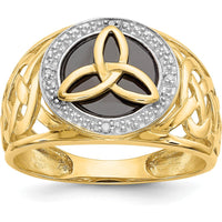 14K Yellow Gold Domed Trinity Ring with Onyx and Diamond Accents - 0.02 Carat Total Diamond Weight by Oro Pregiato