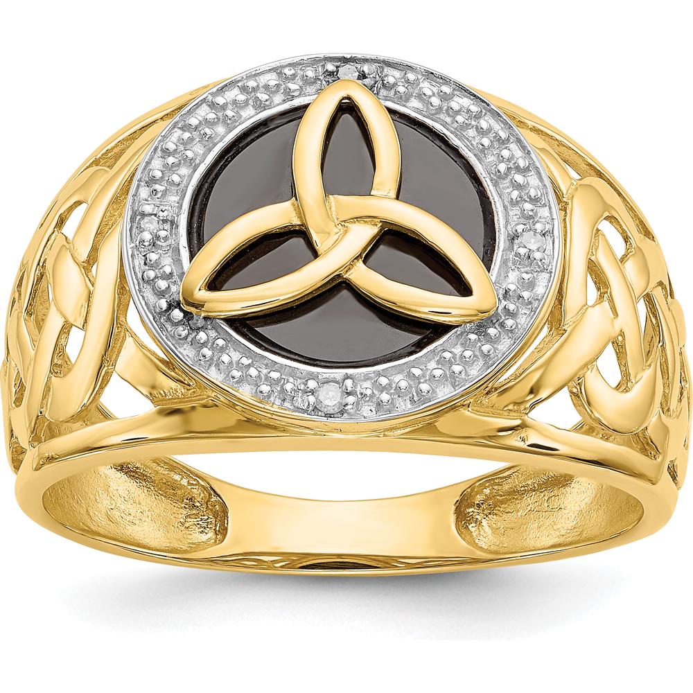 14K Yellow Gold Domed Trinity Ring with Onyx and Diamond Accents - 0.02 Carat Total Diamond Weight by Oro Pregiato