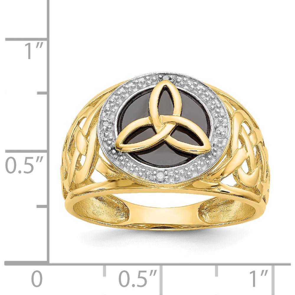 14K Yellow Gold Domed Trinity Ring with Onyx and Diamond Accents - 0.02 Carat Total Diamond Weight by Oro Pregiato