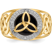14K Yellow Gold Domed Trinity Ring with Onyx and Diamond Accents - 0.02 Carat Total Diamond Weight by Oro Pregiato