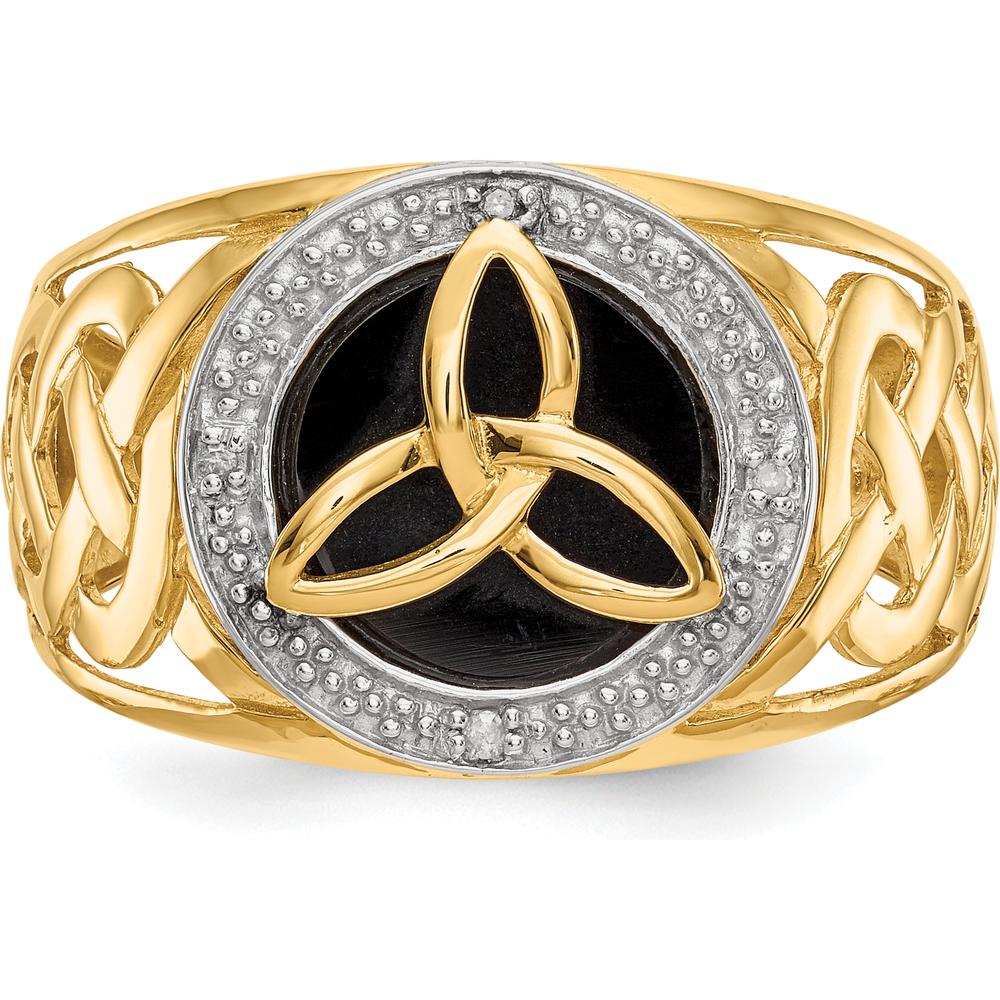 14K Yellow Gold Domed Trinity Ring with Onyx and Diamond Accents - 0.02 Carat Total Diamond Weight by Oro Pregiato