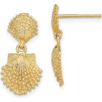 14K Yellow Gold Double Beaded Scallop Shell Drop Dangle Earrings - Polished Finish by 0