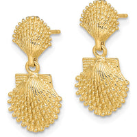 14K Yellow Gold Double Beaded Scallop Shell Drop Dangle Earrings - Polished Finish by 0