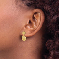 14K Yellow Gold Double Beaded Scallop Shell Drop Dangle Earrings - Polished Finish by 0