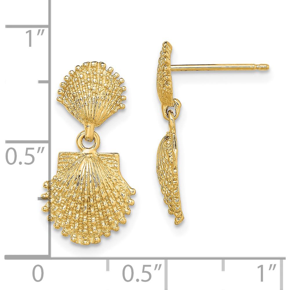 14K Yellow Gold Double Beaded Scallop Shell Drop Dangle Earrings - Polished Finish by 0