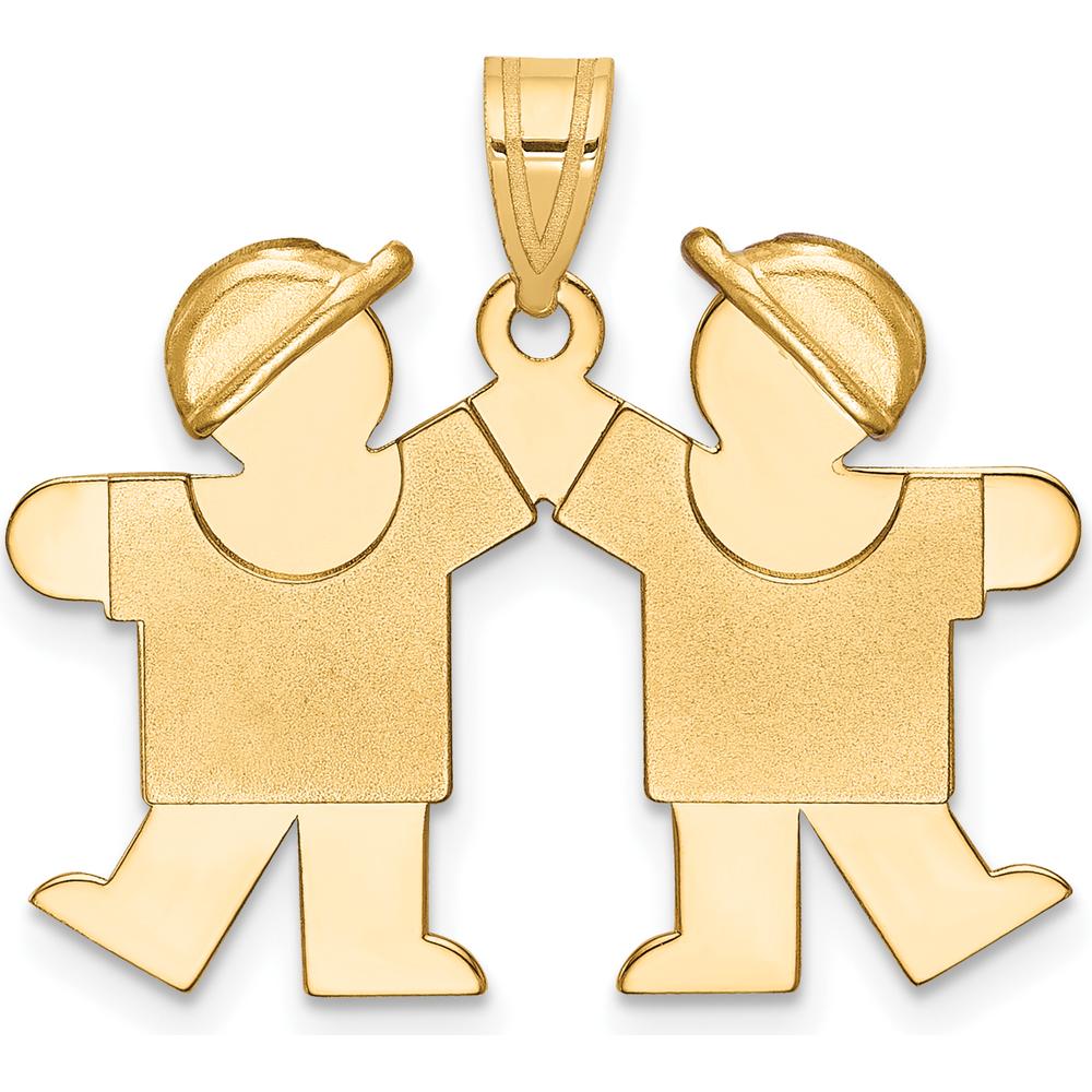 14K Yellow Gold Double Boys Kiss Charm Pendant - Engravable 22mm Design by Oro Pregiato