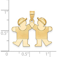 14K Yellow Gold Double Boys Kiss Charm Pendant - Engravable 22mm Design by Oro Pregiato