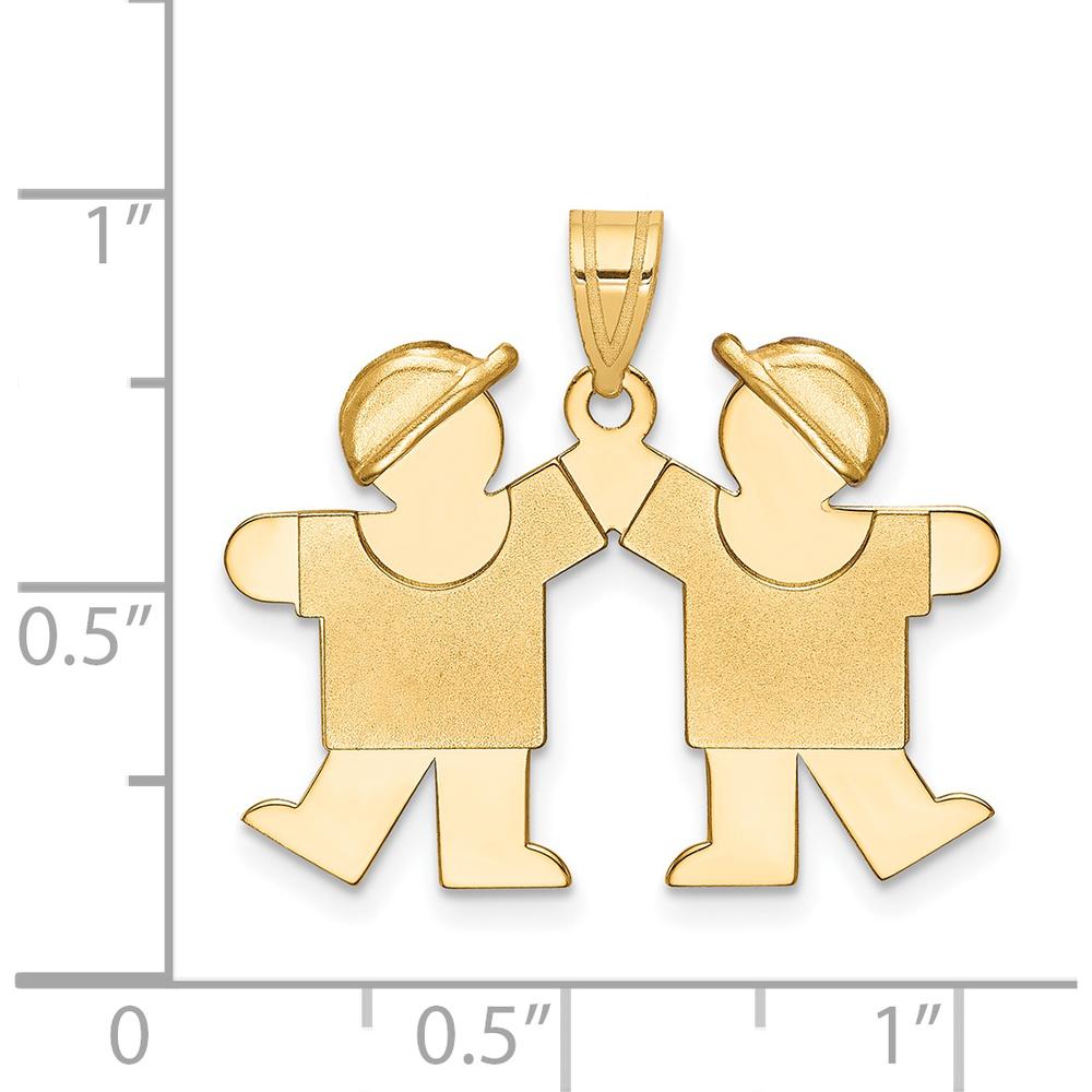 14K Yellow Gold Double Boys Kiss Charm Pendant - Engravable 22mm Design by Oro Pregiato