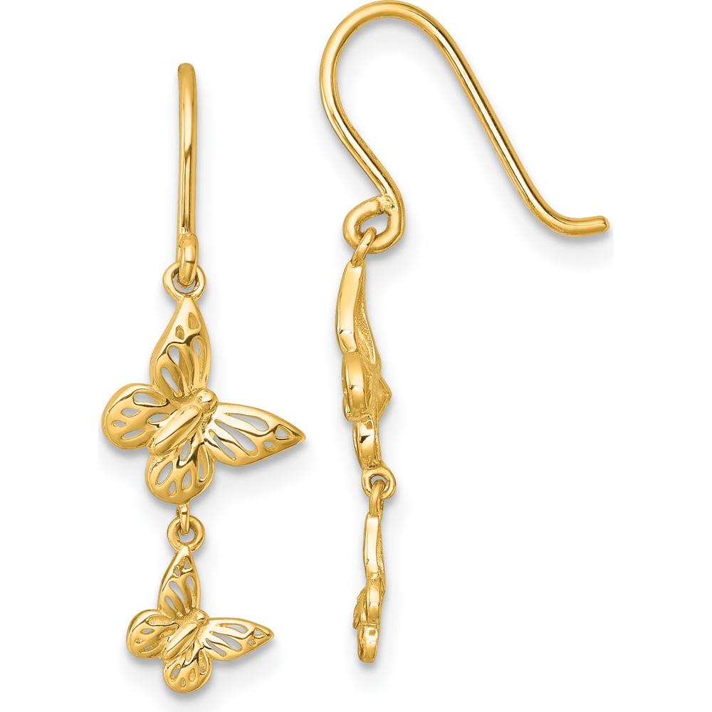 14K Yellow Gold Double Butterfly Drop Earrings - 27.1mm Length by Oro Pregiato