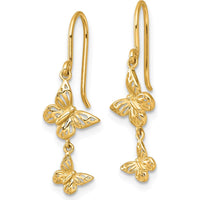 14K Yellow Gold Double Butterfly Drop Earrings - 27.1mm Length by Oro Pregiato