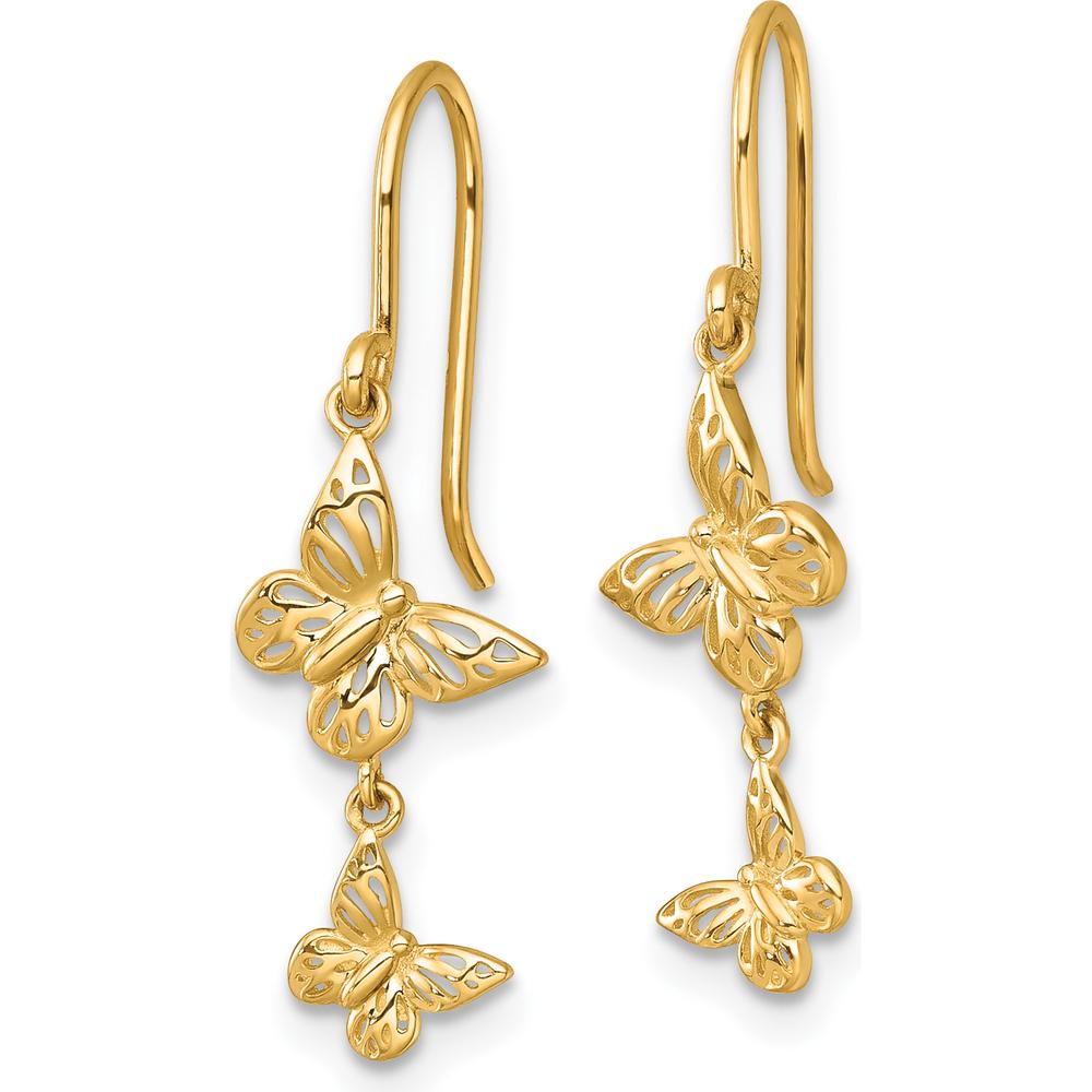 14K Yellow Gold Double Butterfly Drop Earrings - 27.1mm Length by Oro Pregiato