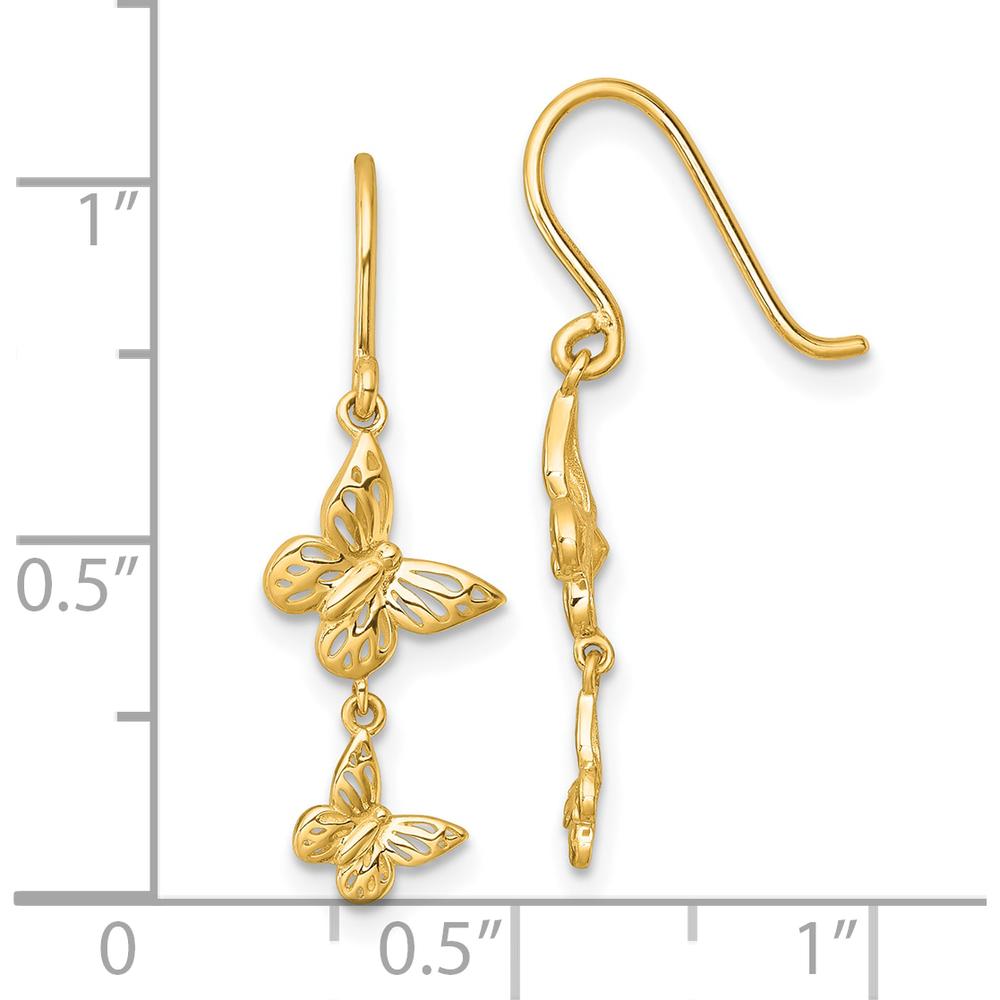 14K Yellow Gold Double Butterfly Drop Earrings - 27.1mm Length by Oro Pregiato