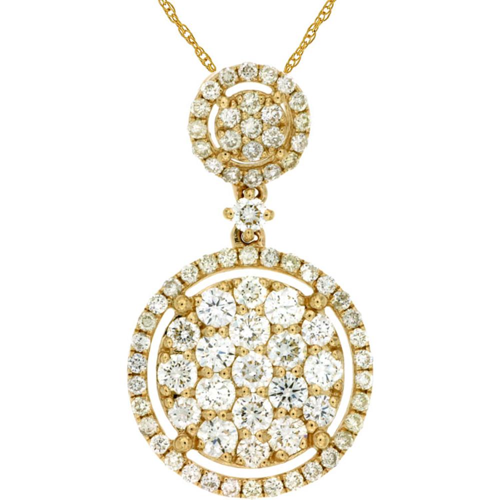 14K Yellow Gold Double Circle Halo Pendant with Pave and Prong Set Round Diamonds - 1.10 Carat Total Diamond Weight - Royal Jewelry