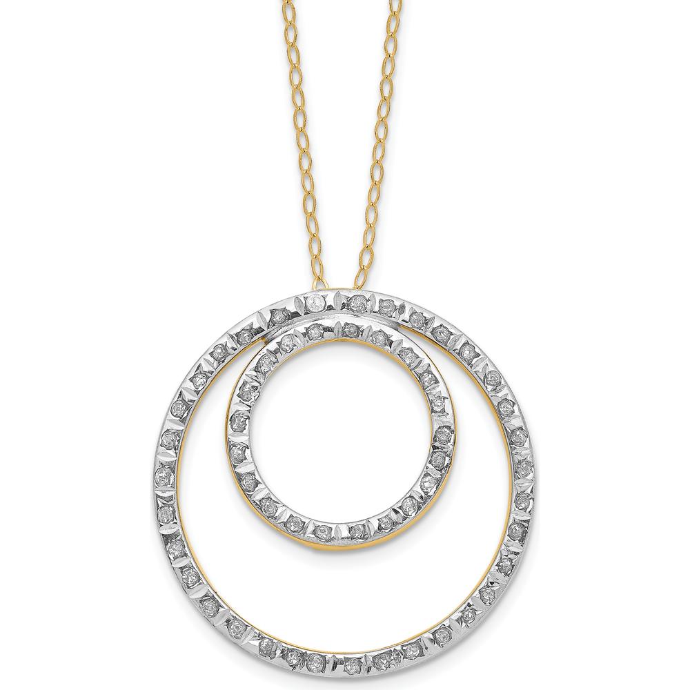 14K Yellow Gold Double Circle Pendant Necklace with Diamonds - 0.60 Carats Total Diamond Weight by Monteluci Fine Jewelry