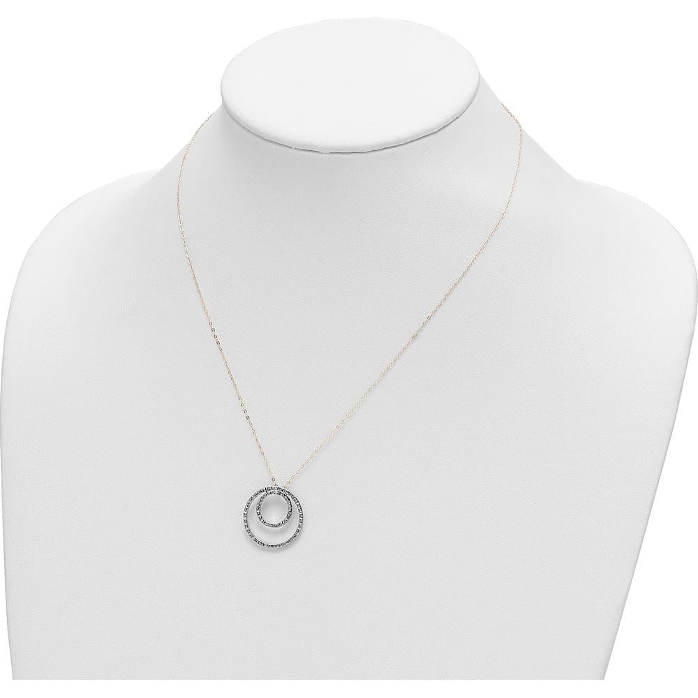 14K Yellow Gold Double Circle Pendant Necklace with Diamonds - 0.60 Carats Total Diamond Weight by Monteluci Fine Jewelry