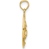 14K Yellow Gold Double Dolphin Circle Pendant - Ocean Inspired Design in Solid Gold by Oro Pregiato