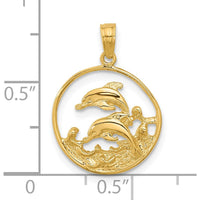 14K Yellow Gold Double Dolphin Circle Pendant - Ocean Inspired Design in Solid Gold by Oro Pregiato