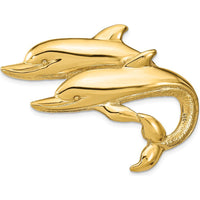 14K Yellow Gold Double Dolphin Omega Slide Pendant Charm by Oro Pregiato