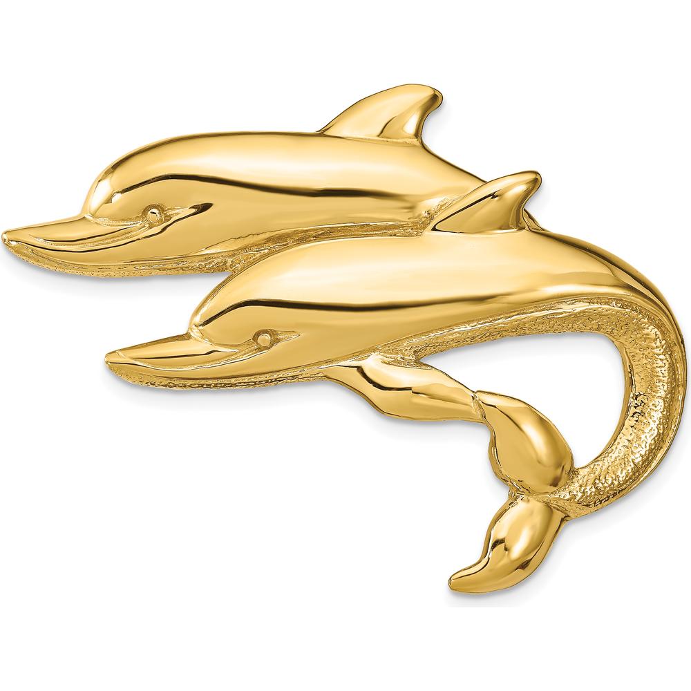 14K Yellow Gold Double Dolphin Omega Slide Pendant Charm by Oro Pregiato