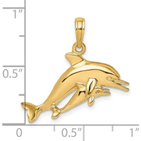 14K Yellow Gold Double Dolphin Pendant Charm - Polished Ocean Motif by Oro Pregiato