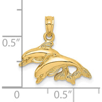 14K Yellow Gold Double Dolphin Pendant with Polished and Textured Detail by Oro Pregiato
