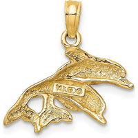 14K Yellow Gold Double Dolphin Pendant with Polished and Textured Detail by Oro Pregiato